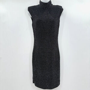Black Halo Shimmer Bodycon Sheath Dress Sz 6 Black Silver Sparkle Stretch Knit